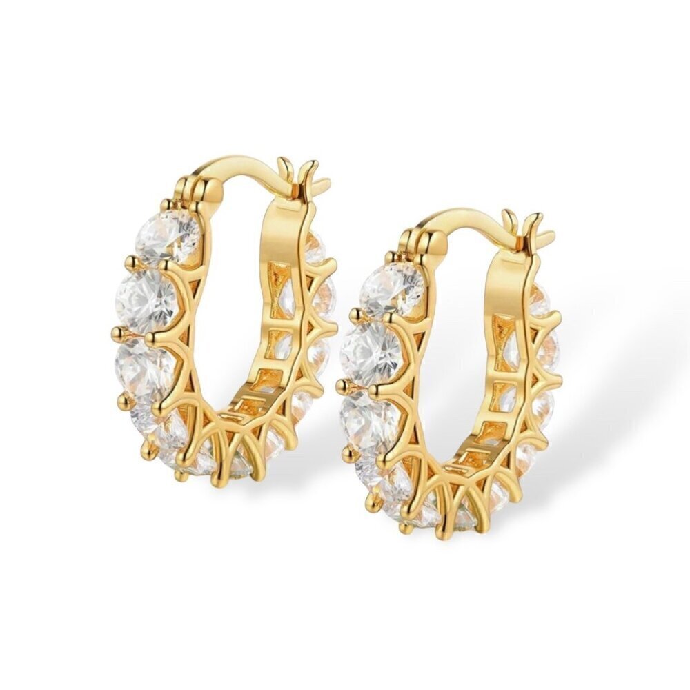 NWT Huggie Hoop Earrings 14K Yellow Gold Plated Cubic Zirconia Classic Preppy